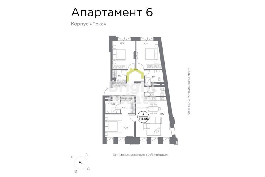Купить 3-комнатные апартаменты в клубном доме класса de luxe КОСМО 4/22. ID 19825