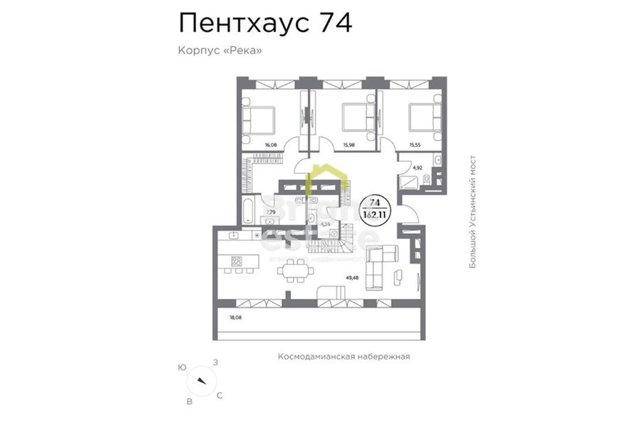 Купить 3-комнатные апартаменты в клубном доме класса de luxe КОСМО 4/22, ЦАО. ID 19844