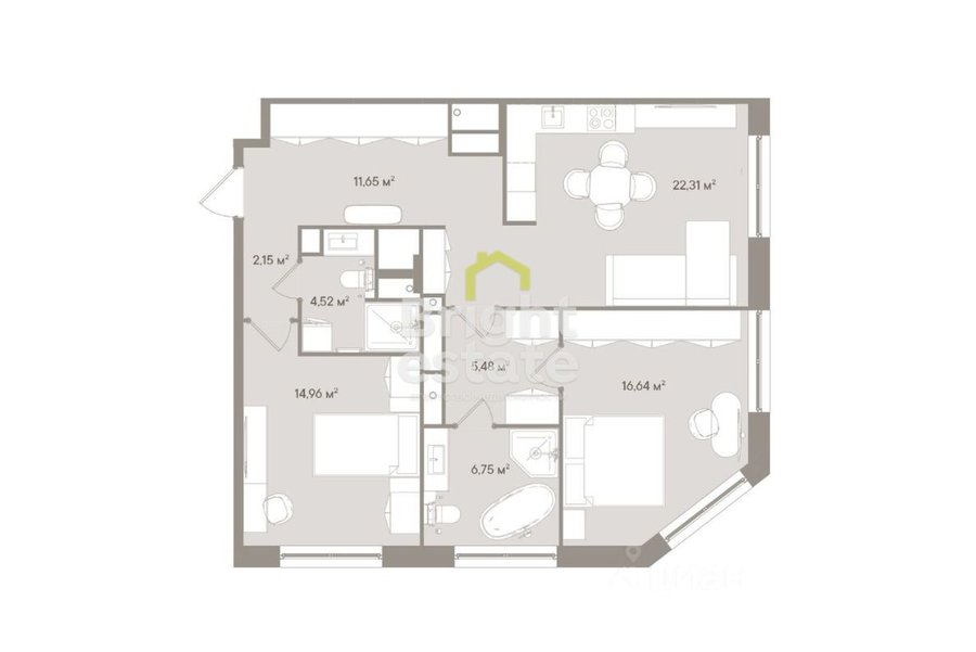 Купить 3-комнатный апартамент 84,46 кв.м. в клубном доме D’ORO MILLE. ID 19903