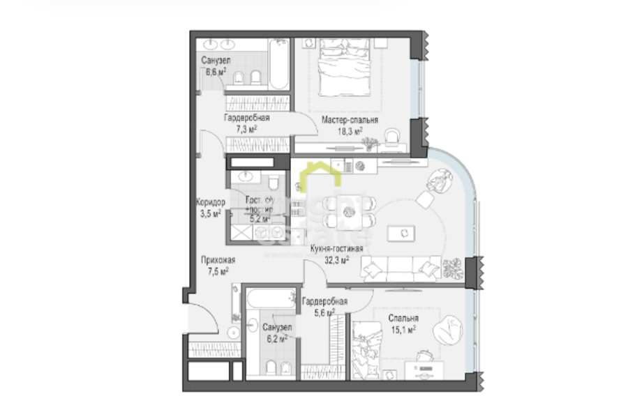 Купить 3-комнатную квартиру с видом на Кремль в доме Лаврушинский. ID 21111