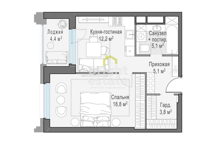 Купить 2-комнатную квартиру без отделки в ЖК Foriver. ID 21897