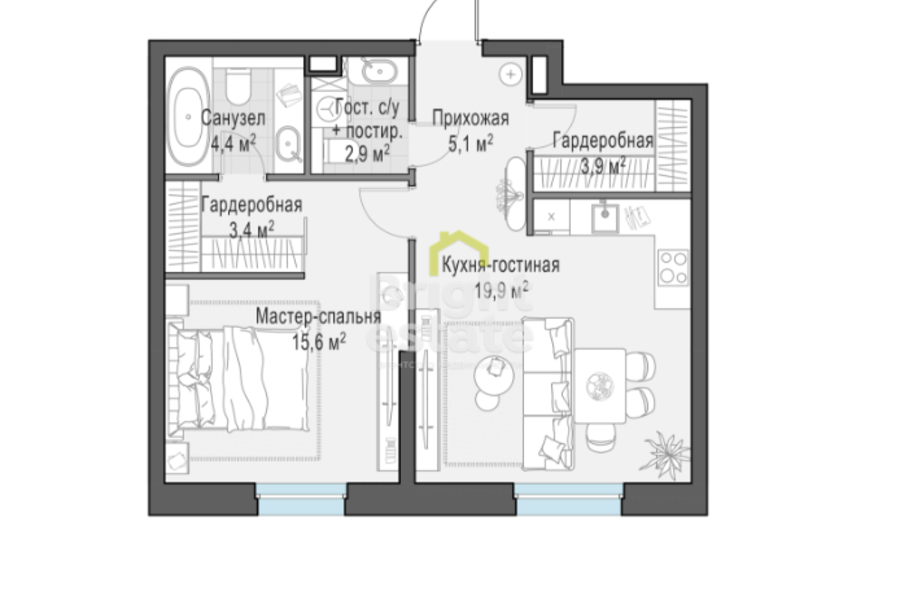 Купить квартиру с 2 спальнями в ЖК Foriver. ID 21900
