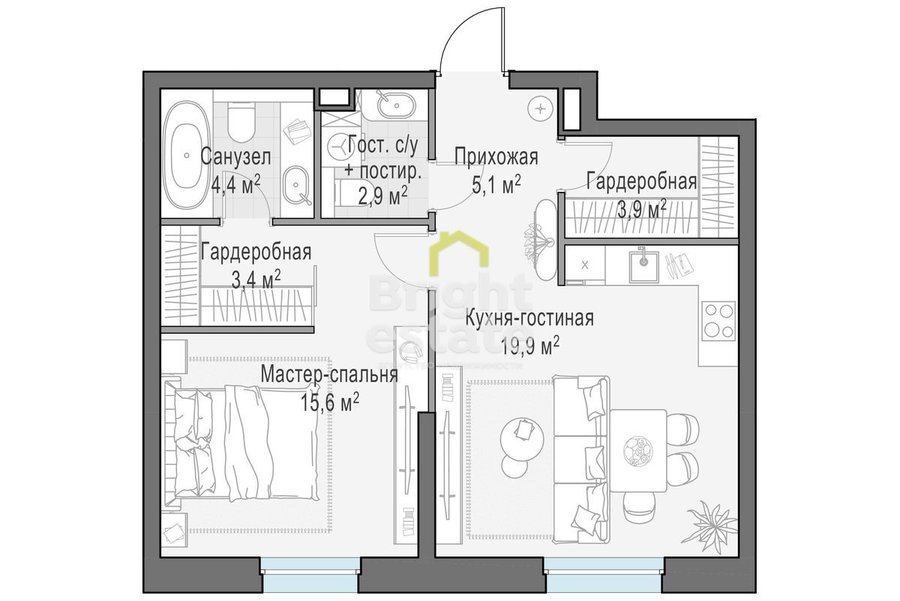 Купить 2-комнатную квартиру без отделки в жилом комплексе Foriver. ID 21901