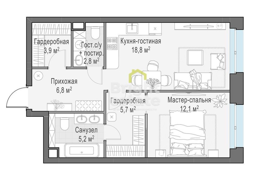 Купить квартиру с мастер-спальней в жилом комплексе Injoy. ID 21902