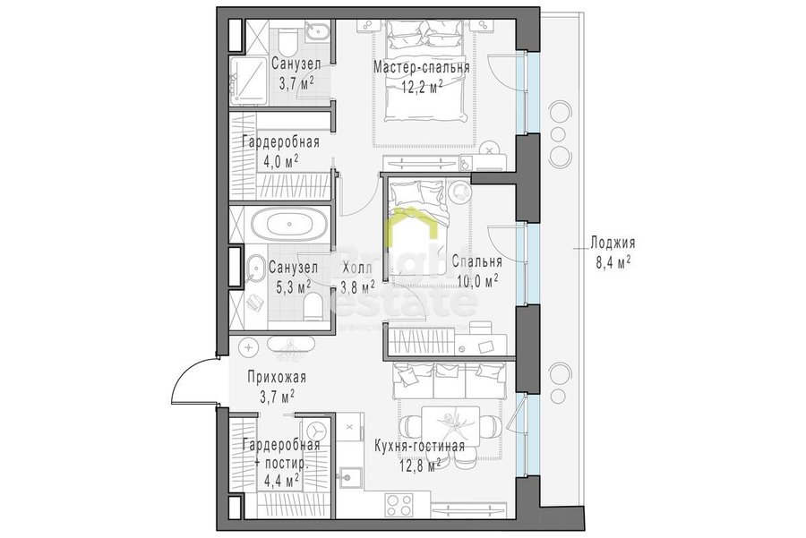 Купить 3-комнатную квартиру с лоджией в ЖК Foriver. ID 21909
