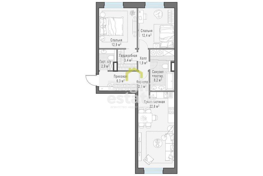 Купить 2-комнатную квартиру в ЖК Foriver. ID 21914
