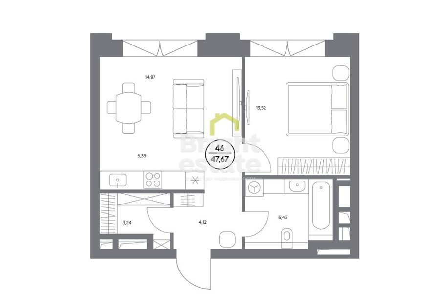 Квартира 47 кв.м. в жилом комплексе КОСМО 4/22. ID 22018