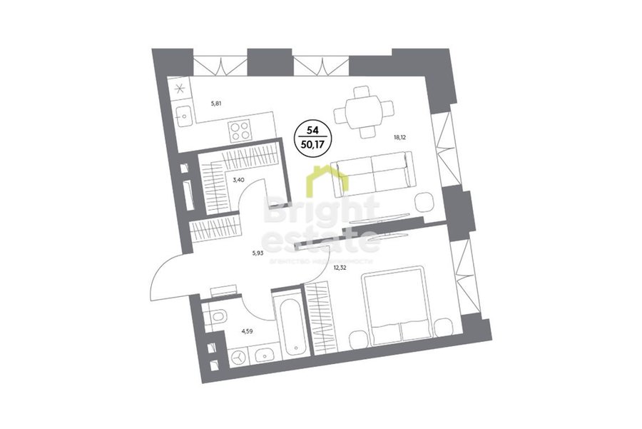 Квартира 50 кв.м. в жилом комплексе КОСМО 4/22. ID 22020