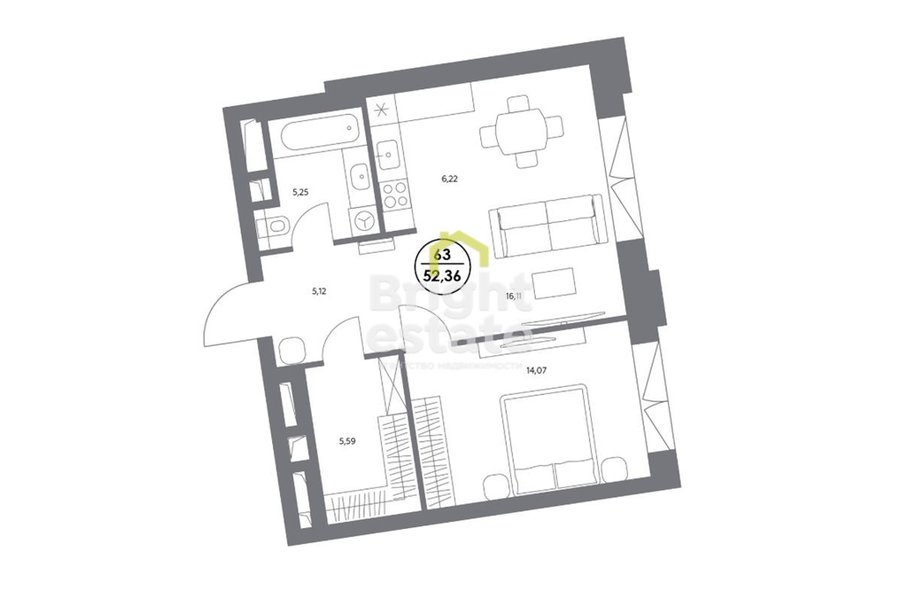 Продажа двухкомнатной квартиры 52 кв.м. в ЖК КОСМО 4/22. ID 22021