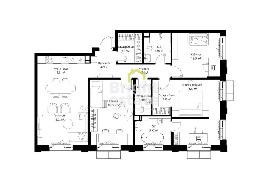Купить 4-комнатную квартиру без отделки в жилом комплексе МЫС. ID 22290